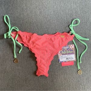 NWT Luli Fama ‘Watermelon’ colored Gemstone Thong Bikini Bottom. Size L.
